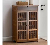 Meuble à chaussures en bambou avec tiroir caché à 2 portes pour entrée, étagère de rangement élégante pour chaussures, design économiseur d'espace, solution d'affichage moderne pour chaussures