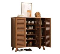 Meuble à chaussures en bambou avec tiroir et portes - Grande capacité - Organisateur de chaussures pour 12 ou 20 paires - Économie d'espace - Armoire d'entrée pour placard, salon, chambre à coucher