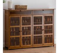 Meuble à chaussures en bambou avec tiroir rabattable, nizer caché pour entrée, étagère à chaussures 4 portes, solution de rangement élégante pour la maison ou le bureau