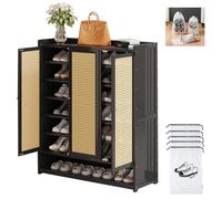 Meuble à chaussures en bambou et rotin 7 couches anti-poussière 3/4 portes 90/120 x 32 x 107 cm - Design élégant et fonctionnel pour la maison