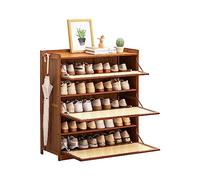 Meuble à Chaussures en Bambou et rotin - Autonome pour l'entrée, Portes rabattables, pour Baskets, Chaussures en Cuir, Talons Hauts, Chaussons - Rangement élégant