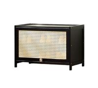 Meuble à chaussures en bambou - Organisateur de rangement sur pied en rotin pour entrée, chambre à coucher, couloir - Design élégant noir, 60 x 32 x 73 cm, parfait pour vestiaire et décoration