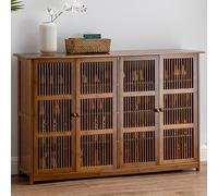 Meuble à chaussures en bambou pour entrée, rangement caché à chaussures, organiseur de grande capacité (4 portes), design élégant et peu encombrant, parfait pour la décoration de la maison et la