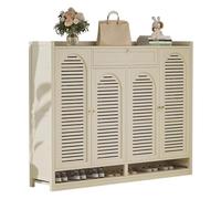 Meuble à chaussures en bois à 8 niveaux avec portes à volet et tiroir rabattable, organiseur de chaussures de grande capacité pour entrée et couloir, beige, 4 portes, 117 x 32 x 110 cm