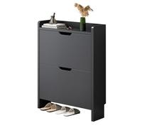 Meuble à chaussures en bois avec 2 portes - Profondeur : 17 cm - Pour couloir - 47 x 17 x 80 cm - Idéal pour les petits espaces - Noir sésame