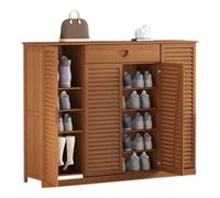Meuble à chaussures en bois avec tiroir et portes à volet - Rangement à chaussures élégant pour entrée, salon, couloir, design peu encombrant - Meuble de maison moderne