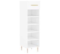Meuble à chaussures en bois contreplaqué blanc, 30 x 35 x 105 cm | 1 tiroir, 5 étagères ouvertes, pieds en fer industriel, stable et résistant à l'humidité