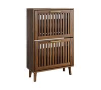 Meuble À Chaussures En Bois De Noyer 60x24x93cm, Style Médiéval-moderne, 2 Tiroirs Abattants, Autoportant Pour Entrée Et Couloir