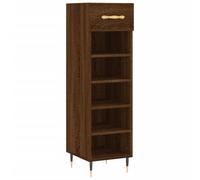 Meuble à chaussures en bois d'ingénierie chêne marron 30 x 35 x 105 cm | 1 tiroir, 5 étagères ouvertes, pieds en fer, tiroir en aluminium, fixation murale incluse