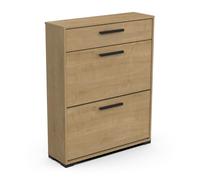 Meuble A Chaussures En Bois Industriel 1 Tiroir & 2 Abattants - Capacité 12 Paires -- Coloris Chêne Hamilton & Finitions Noir Mat - 81 x 102 x 25 cm