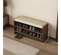 Meuble à chaussures en noyer avec ottomane Sto 80 cm Banc d'entrée nizer double couche étagère ouverte en bois d'hévéa porte d'entrée fourrure avec coins arrondis Spon Cush