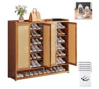 Meuble à chaussures en rotin de bambou à 7 étages anti-poussière 3/4 portes Solution de rangement 90/120 x 32 x 107 cm Étagère à chaussures élégante et fonctionnelle pour la maison.