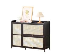 Meuble à chaussures en rotin de bambou avec portes, organiseur de rangement de chaussures mince et autonome, rangement de chaussures étroit pour entrée moderne, gain de place, pour talons, bottes, cou