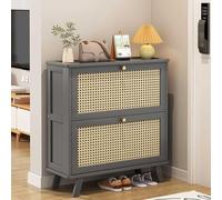 Meuble à chaussures en rotin - Double couche de rangement - Niveaux réglables - Fond ouvert - Gris - 25 x 49 x 67 cm, 25 x 81 x 67 cm, 25 x 113 x 67 cm - Organiseur de chaussures d'entrée