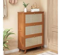 Meuble à chaussures en rotin, meuble à chaussures à gobelet, rangement étroit et fin pour chaussures d'entrée, organisateur de chaussures autonome en bois rabattable pour couloir, chambre à coucher, e
