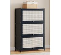 Meuble à chaussures en rotin plastique, étagère à chaussures suspendue à 90 °, étagère à chaussures de rangement monobloc pour couloir intérieur extérieur, armoire à chaussures d'entrée à porte rabatt