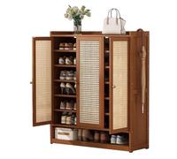 Meuble à chaussures en rotin pour entrée - Étagère de rangement élégante avec portes et étagères ouvertes, parfaite pour le couloir et le salon Solution sans encombrement