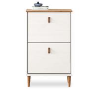 Meuble à chaussures entrée Mikka 2 abattants en bois massif coloris blanc et chêne pour jusqu'à 10 paires