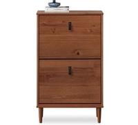 Meuble à Chaussures entrée Mikka 2 abattants en Bois Massif Coloris châtaignier pour jusqu'à 10 Paires 59 x 96 x 25 cm idéal pour Le Couloir Rangement Peu encombrant étagère poignées en Cuir
