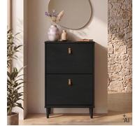 Idimex Meuble à chaussures Mikka – 2 abattants, bois massif noir, 59 x 96 x 25 cm, 10 paires
