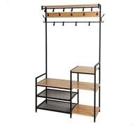 AKTIVE Max Home Rangement pour Chaussures, entrée et Vêtements, 17 Crochets et 4 Étagères, 102X40X180 cm, Industriel, entrée, etagère, Pieds Niveleurs, Rangement pour Chaussures
