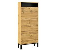 Meuble à chaussures étagère haut et étroit avec 3 portes et compartiments de rangement supplémentaires,63x24x147 cm, Couleur Naturel