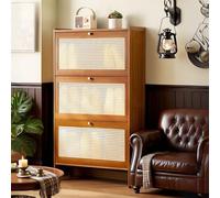 Meuble à chaussures étroit à 3 portes - 120 x 70 x 24 cm - Économie d'espace - Meuble de couloir - Marron - 2 tiroirs - Rangement à chaussures pour petits espaces - Solution d'entrée élégante