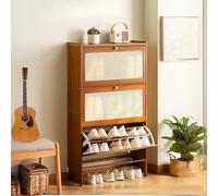 Meuble à chaussures étroit en bambou de 24 cm avec 2 à 6 portes, étagères réglables pouvant contenir 10 à 18 paires, organiseur d'entrée avec 2 tiroirs, beige, solution de rangement élégante