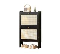 Meuble à chaussures étroit en bambou - Étagère de rangement autonome avec portes inclinables - Design en maille de rotin - Grande capacité pour couloir et entrée - 4 étagères de 17 cm de profondeur