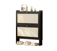 Meuble à chaussures étroit en bambou - Étagère de rangement autonome étroite avec portes basculantes, design en maille de rotin, grande capacité pour entrée et couloir - 4 niveaux, 17 cm de profondeur
