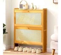 Meuble à chaussures étroit en bois - Étagère à chaussures indépendante en rotin et plastique pour entrée et couloir - Multifonctionnel - Solution élégante et peu encombrante