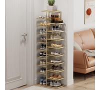 Meuble à chaussures étroit pour économiser de l'espace pour entrée, chambre à coucher, couloir, design fin, finition dorée, 49 x 135 cm