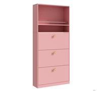 Meuble à chaussures étroit rose avec 3 compartiments abattants et 2 étagères ouvertes, 80 x 24 x 178,5 cm