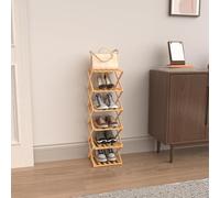 Meuble a Chaussures Exterieur Imperméable,Meuble Chaussure Bois, Range Chaussure, Étagère à Chaussures Haute et Étroite for Entrée, Dortoir, sous Le Lit,25*25*105cm (6) (Couleur bois d'origine)