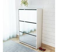 Meuble à chaussures fin avec miroir et 3 tiroirs pour couloir, étagère à chaussures moderne en bois, 63 x 17 x 102,5 cm, blanc, solution élégante pour économiser de l'espace