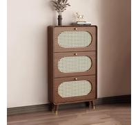 Meuble à chaussures fin en rotin avec 3 tiroirs pliants de rangement indépendants pour entrée, couloir et salon (70 x 18 x 120 cm) élégante étagère à chaussures dissimulée