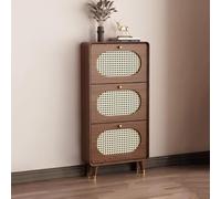Meuble à chaussures fin en rotin avec 3 tiroirs rabattables - Élégant meuble à chaussures sur pied étroit pour les petits espaces, parfait pour le couloir et le salon