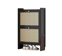 Meuble à chaussures fin en rotin pour entrée - Étagère de rangement moderne sur pied avec 2/3 tiroirs rabattables pour chaussures à talons et espace de salon ou de couloir.