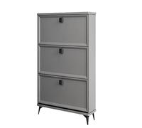 Meuble à chaussures fin et compact en bois blanc moderne pour entrée, design fermé vertical, simple et élégant, parfait pour le couloir, options de couleur vert/gris.