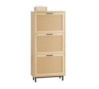 Meuble à Chaussures FSR155-N SoBuy - 3 Abattants - Meuble de Rangement à Chaussures - Effet Cannage Rotin - 60 x 24 x 127