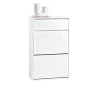 Meuble à Chaussures FSR165-W SoBuy - 2 Abattants et 1 Tiroir Séparateur Réglable pour Entrée Couloir - Blanc - LPH 61x26x100 cm