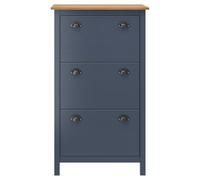 Meuble à chaussures Hill gris 72 x 35 x 124 cm en pin massif | Bois de pin massif, 3 compartiments avec portes rabattables, fixation murale incluse, design fin pour entrée ou chambre