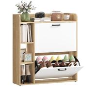 Meuble à chaussures - HOMCOM - 15 paires - moderne - avec 2 tiroirs rabattables, 3 étagères latéraux - effet bois naturel