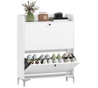 Meuble à chaussures - HOMCOM - 16 paires - 2 tiroirs rabattables, étagères réglables - panneau de particules - 80x24x101cm - blanc