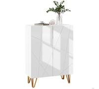 HOMCOM Meuble à chaussures Haute Brillance, 2 portes fermeture douce, étagères réglables, Blanc laqué