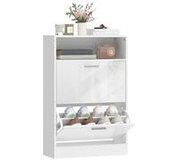 Meuble à chaussures - HOMCOM - 2 tiroirs rabattables, étagères réglables, compartiment - panneau de particules - 59x24x90cm - blanc