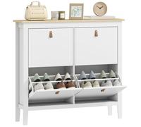 Meuble À Chaussures Armoire À Chaussures 4 Portes 4 Étagères Amovibles Réglables Dim. 105 X 24 X 95,5 Cm Blanc Effet Bois Clair Blanc