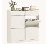 HOMCOM Meuble à Chaussures 8 Paires, Armoire à Chaussures étroite, Meuble d'entrée avec 2 tiroirs coulissants et 4 tiroirs rabattables, pour Couloir et entrée, 98 x 19,2 x 95,3 cm, Blanc