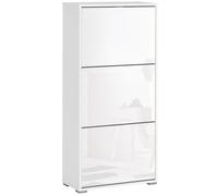 HOMCOM Meuble à Chaussures Armoire à Chaussures 3 Portes abattantes 3 Compartiments en Bois dim. 60L x 26I x 124H cm Blanc laqué