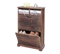 Meuble à chaussures HWC-H19, tiroir à panier, en bois massif au look miteux 100x60x24cm brun